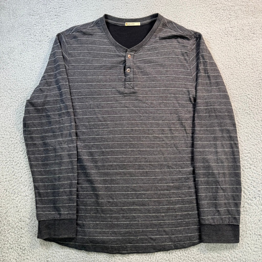 Marine Layer Mens Large Gray Striped Long Sleeve Henley Shirt V-Neck 10889